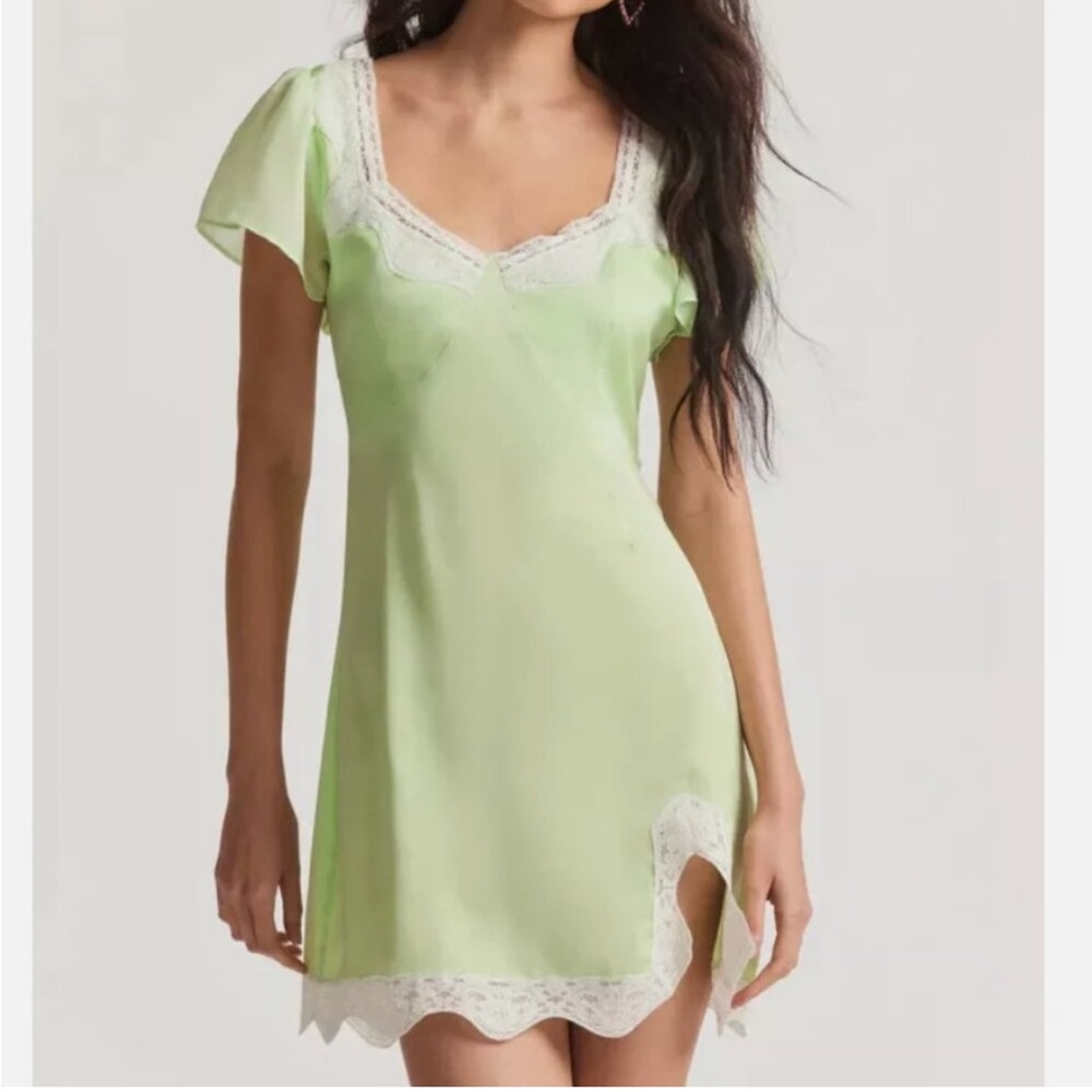 LOVESHACKFANCY AUBRIETTA GREEN MINI DRESS